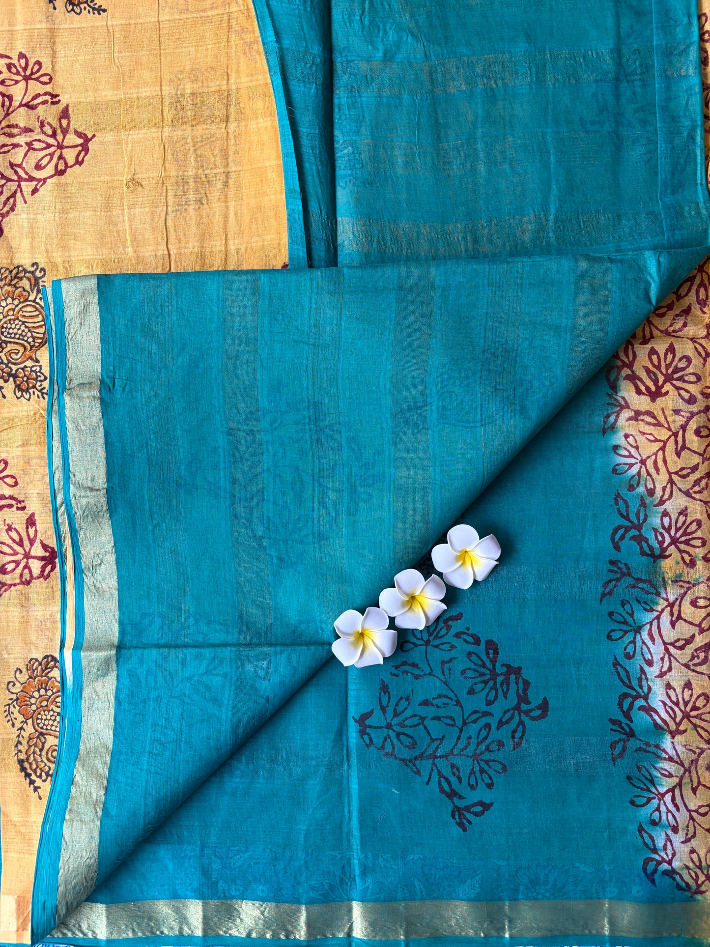 Green with Yellow Pure Cotton Saree | TLL585