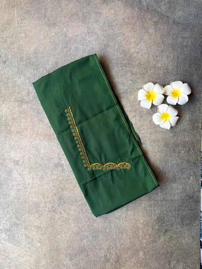 Kolam Embroidery Work silk Blouse Piece Bottle Green | TLL361