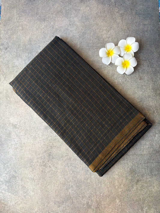 Golden Checked Black Sungudi Saree Simple Border | TLL204