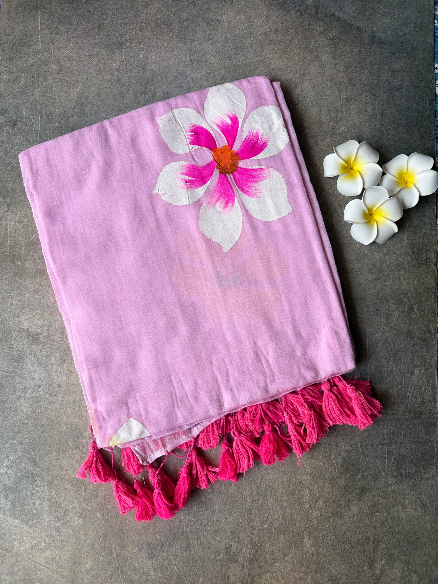 Hand Painted Mul Mul Cotton Saree Baby Pink | TLL510