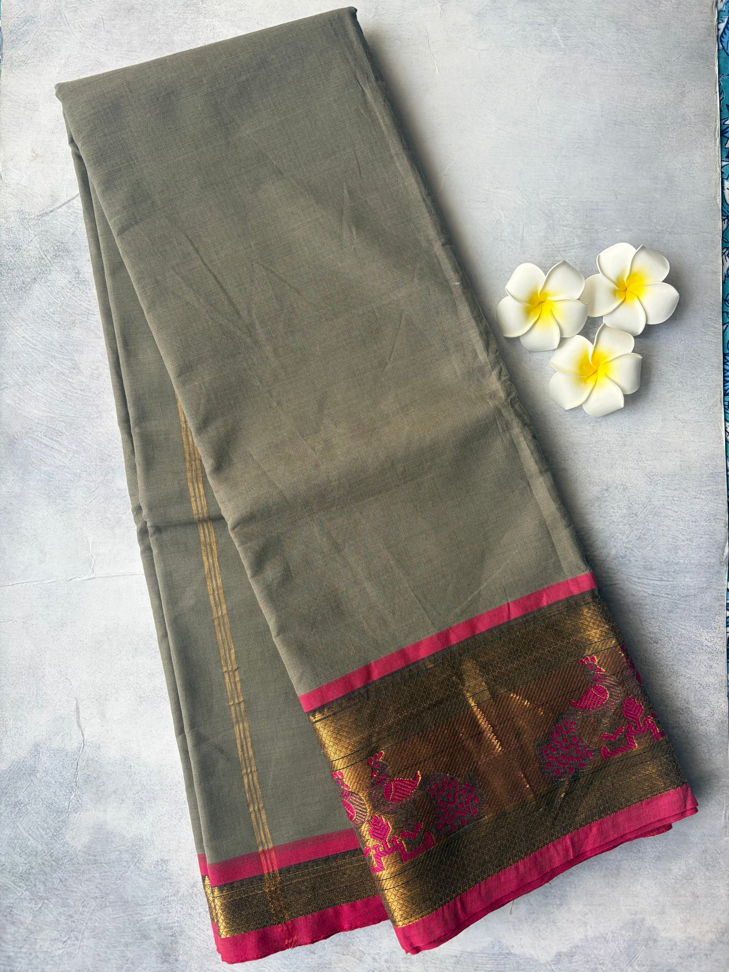 Kanchi Cotton Saree Grey | TLL256