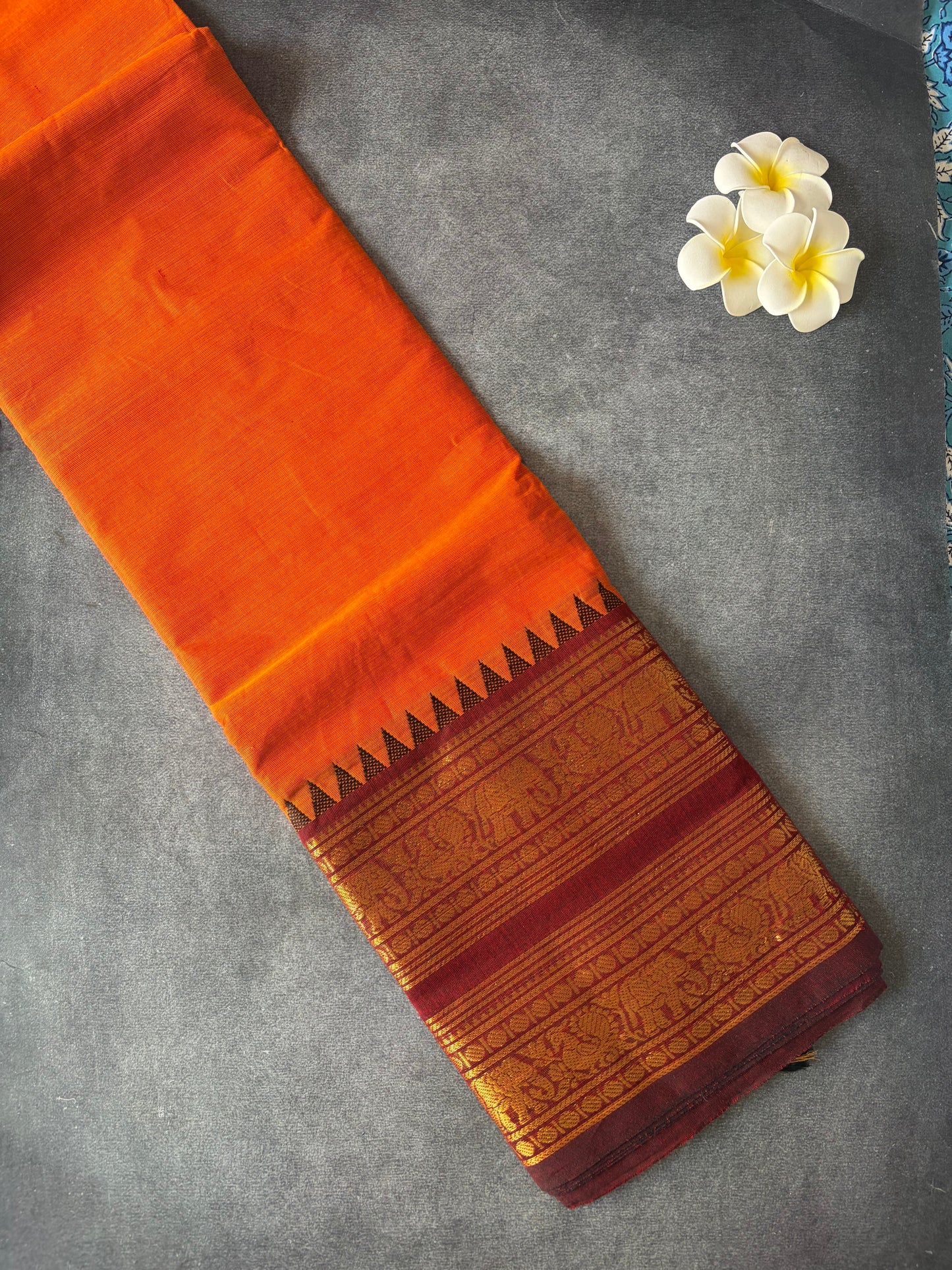 Kanchi Cotton Saree Orange colour with Brown Border| TLL189