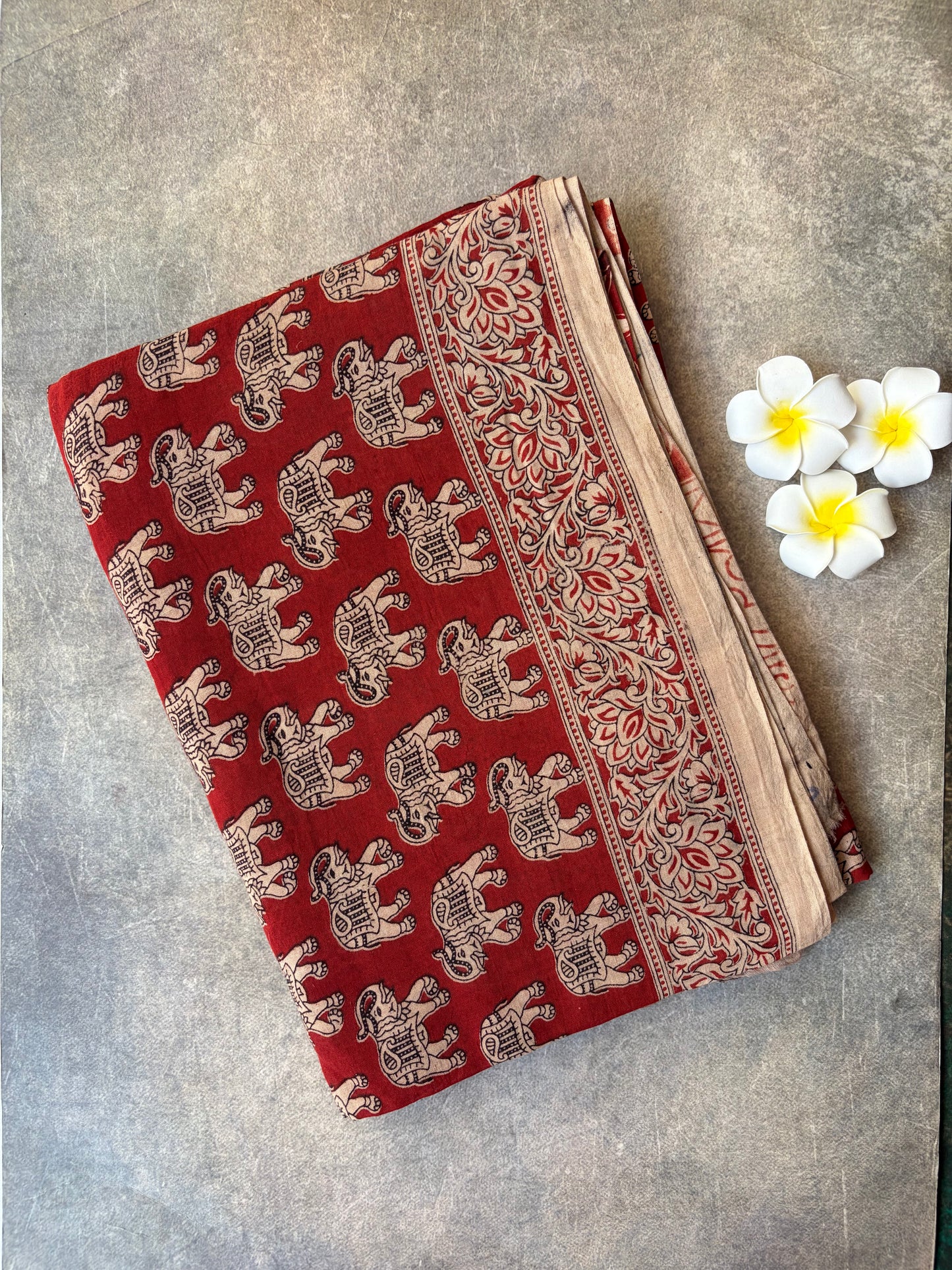 Kalamkari Printed Cotton Saree Red | TLL421