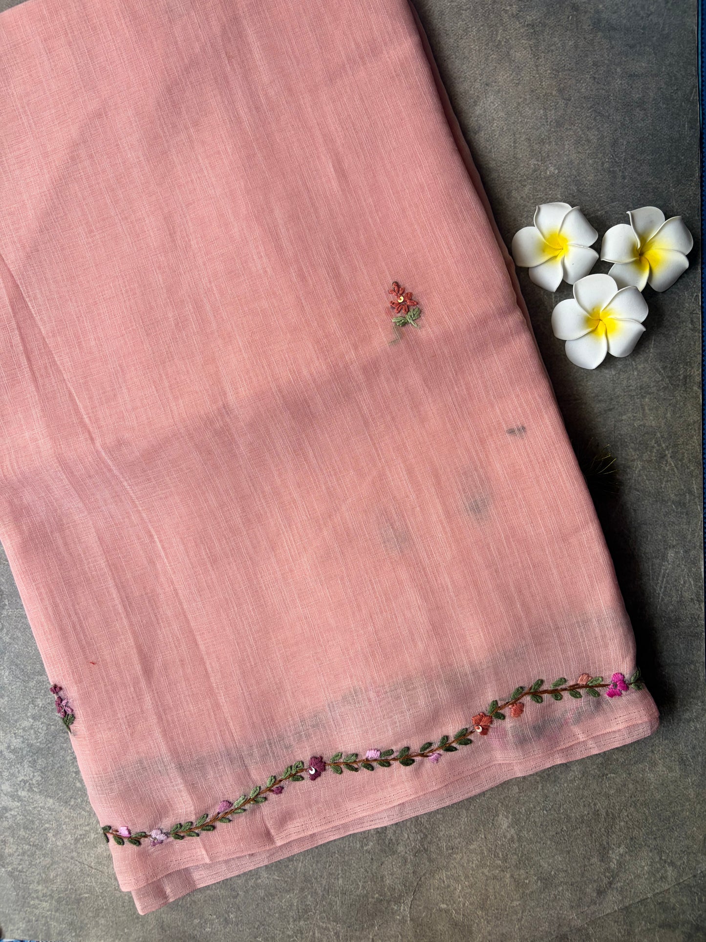 Linen Cotton Saree Light Pink | TLL319