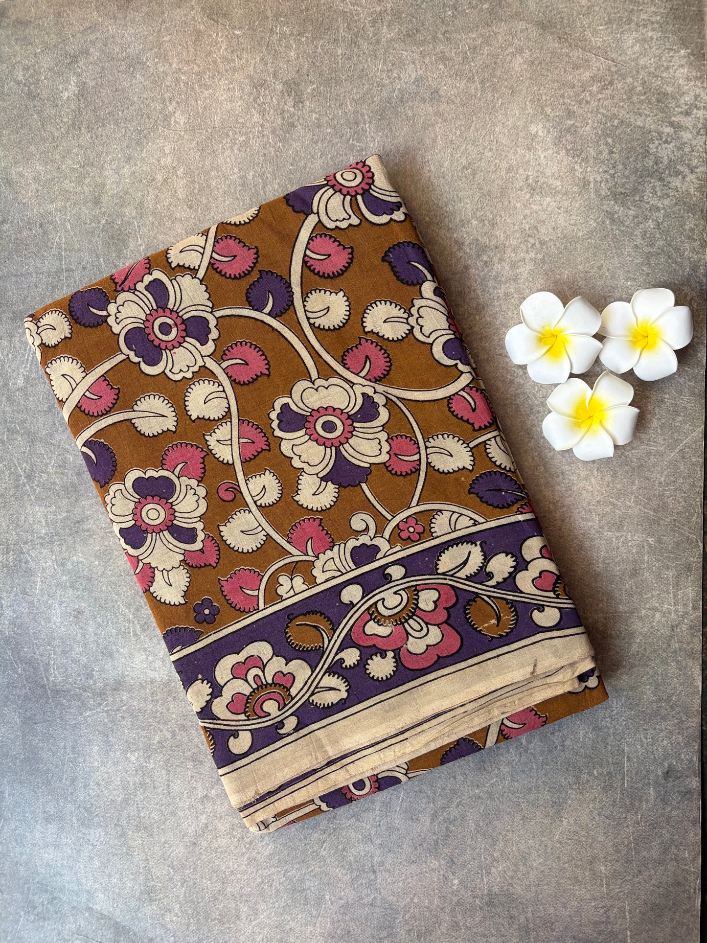 Kalamkari Printed Cotton Saree Mustard Yellow | TLL429