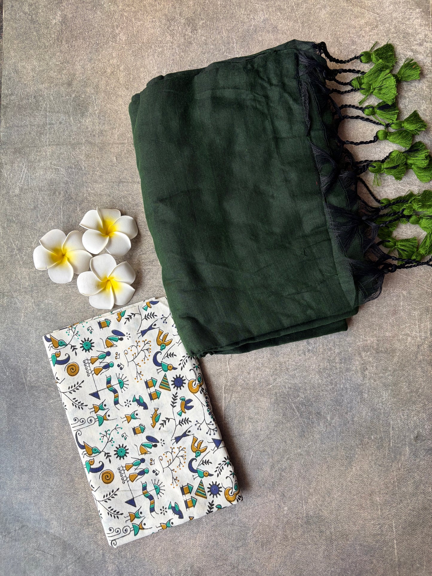 Khadi Cotton Saree Dark Green | TLL716