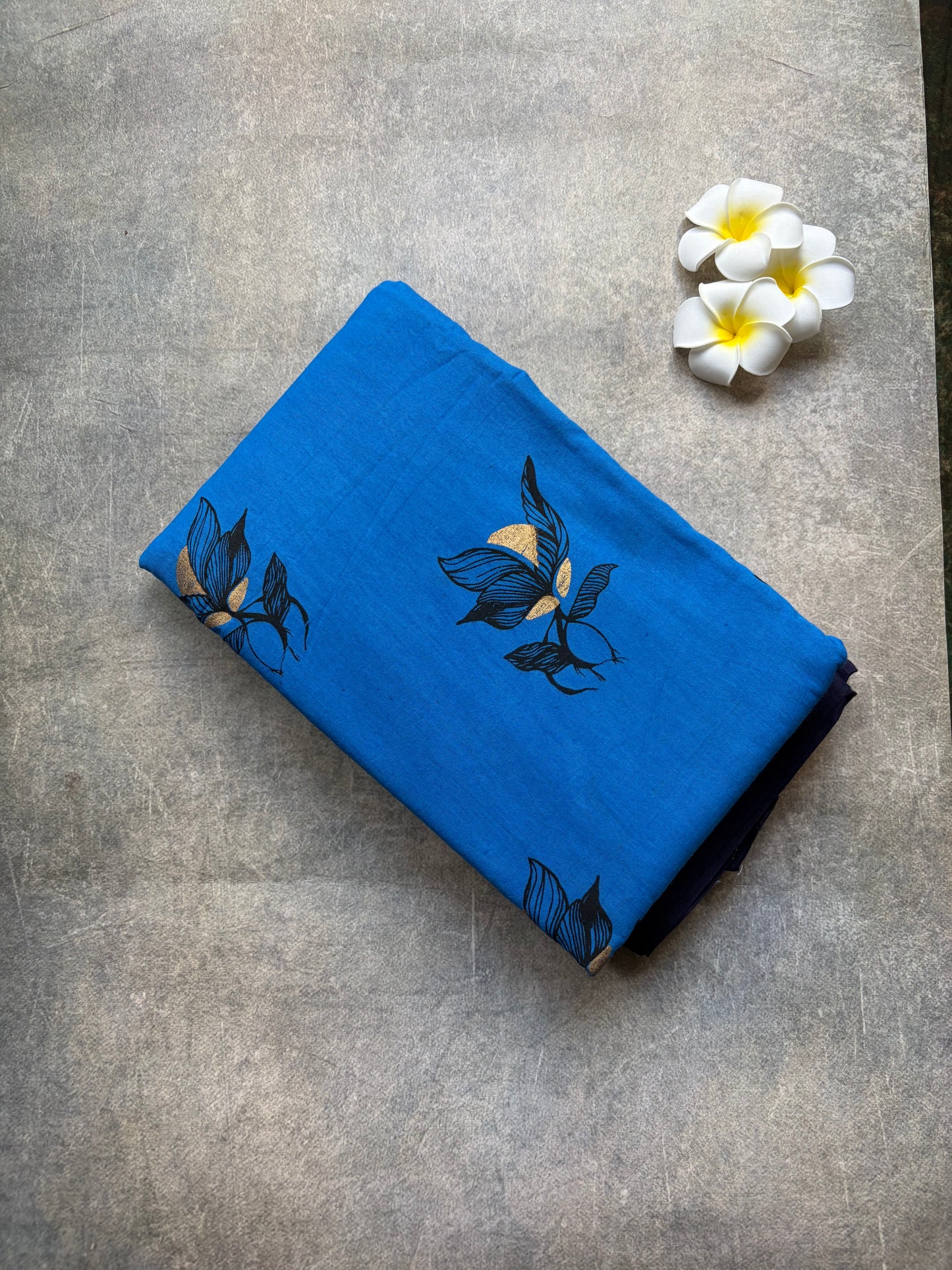 Soft Sungudi | Golden Moon Ink Blue with Navy Blue Border | without blouse