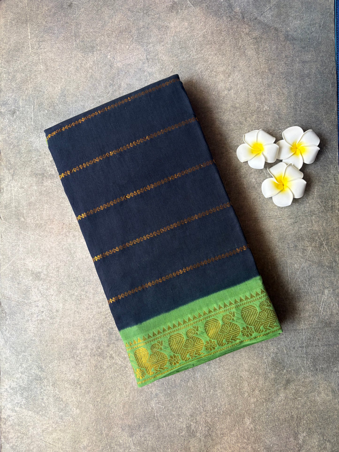 Sungudi Cotton Saree Dark Navy Blue | TLL328