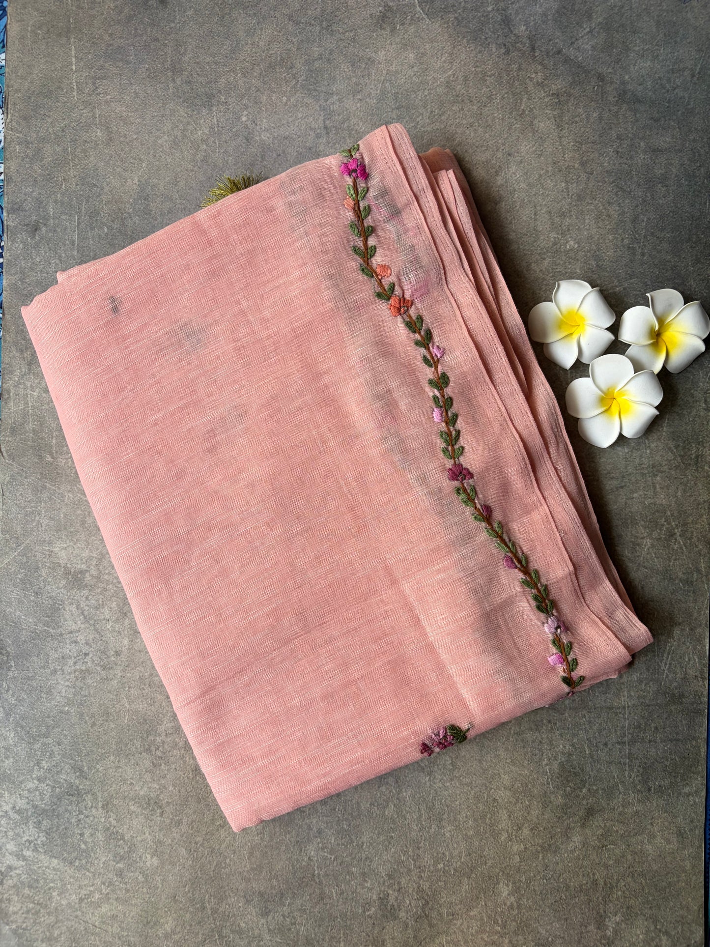 Linen Cotton Saree Light Pink | TLL319