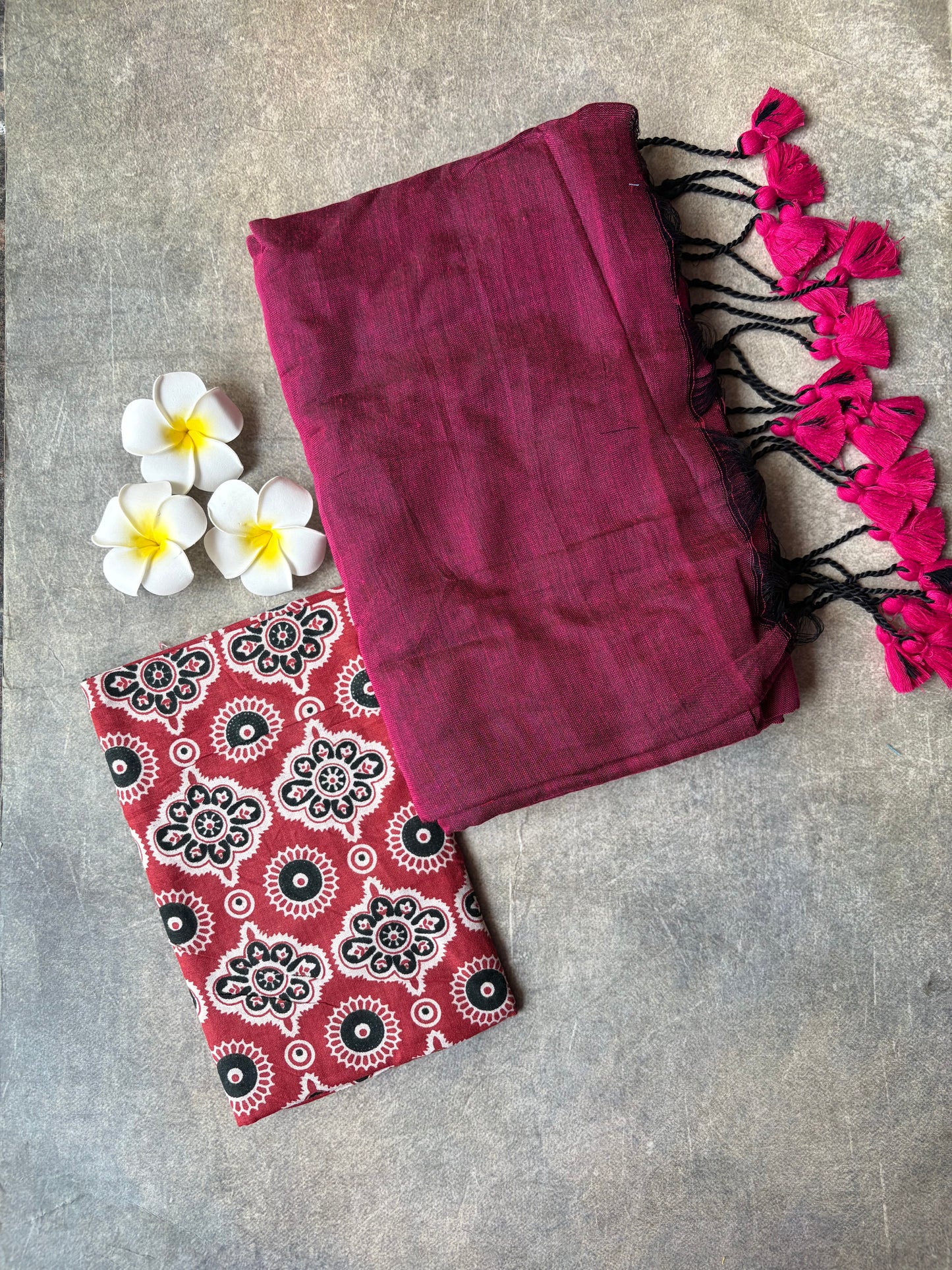 Khadi Cotton Saree Wine Red | TLL725
