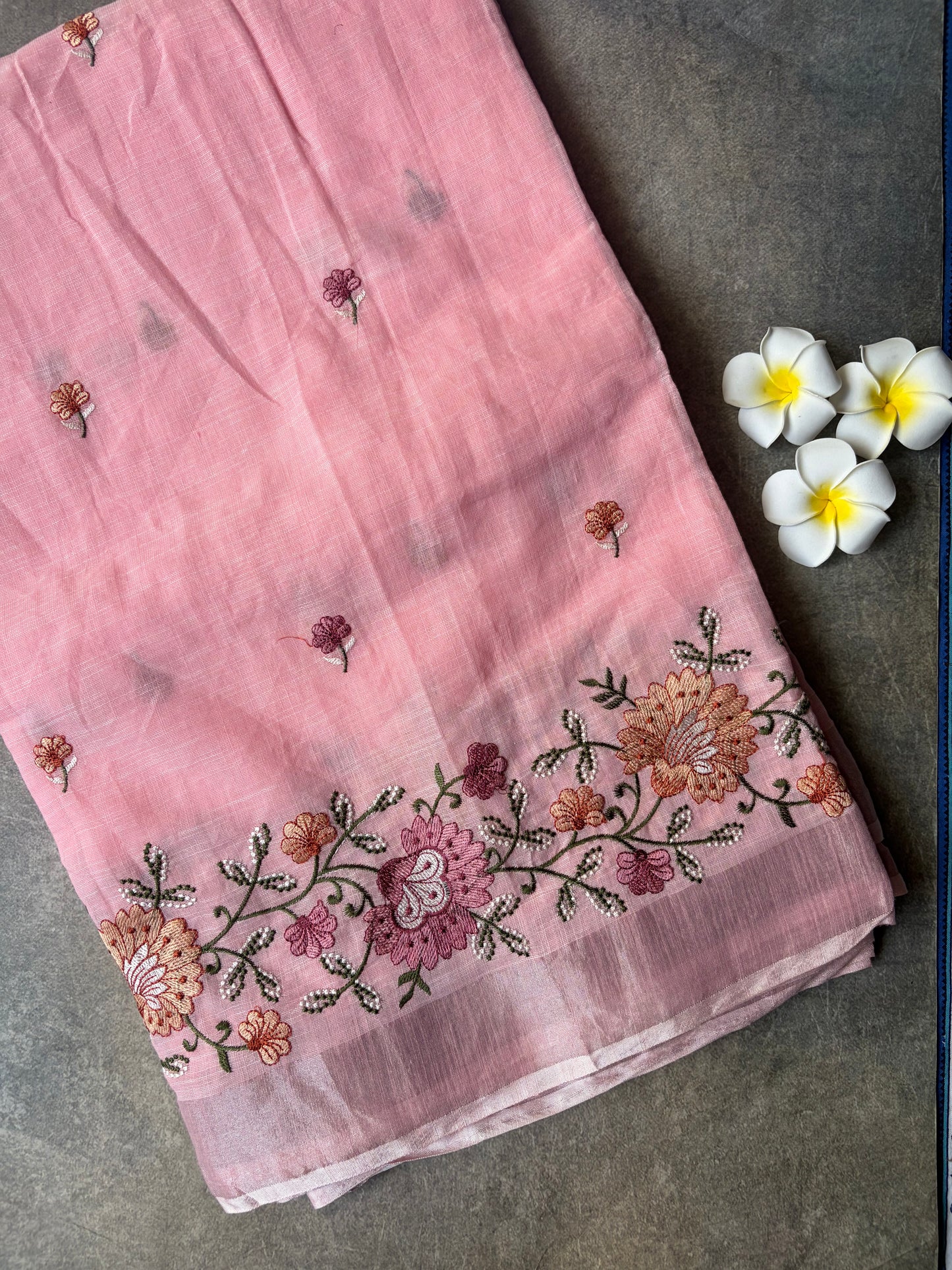 Linen Cotton Saree Baby Pink | TLL323