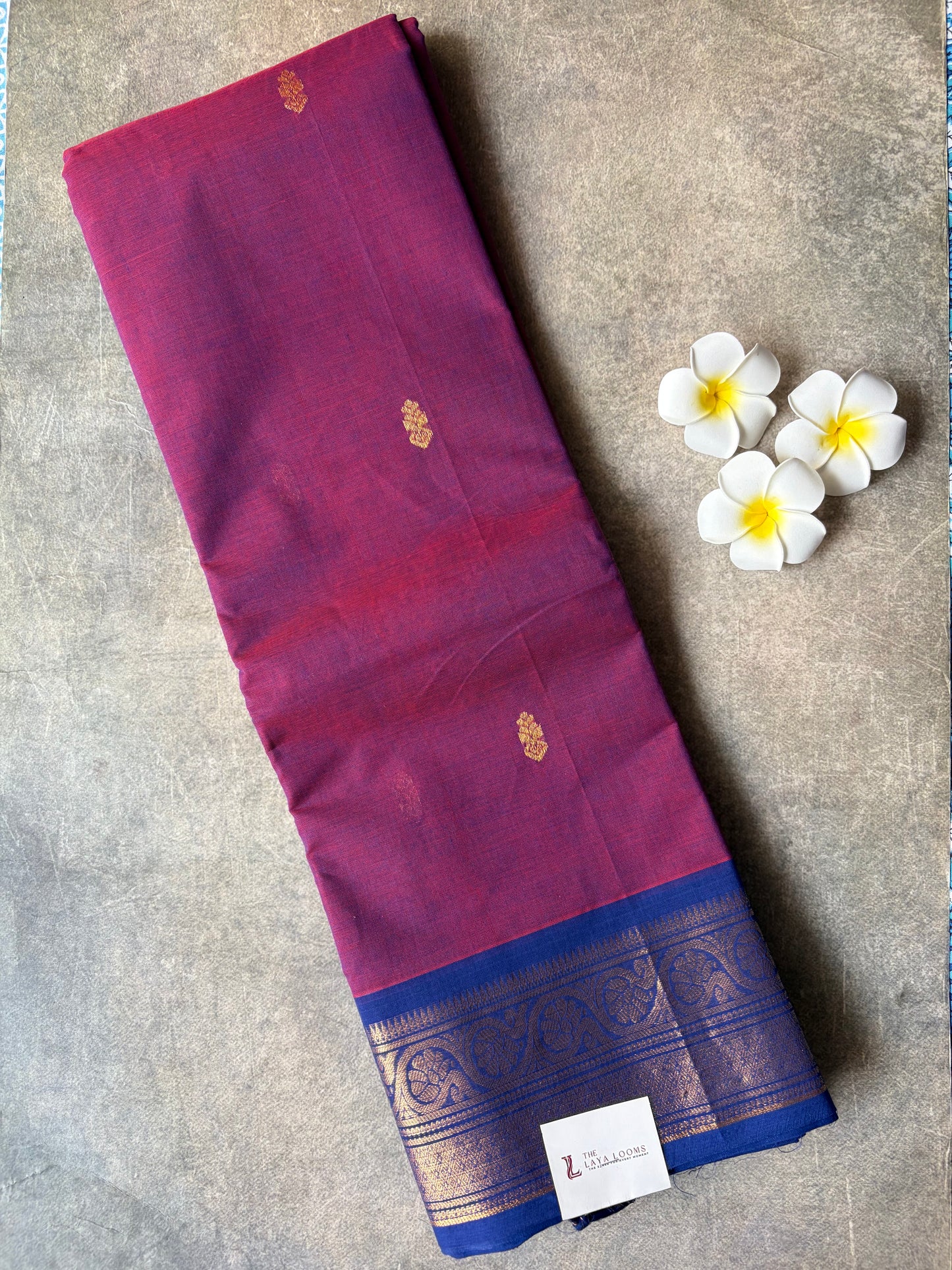 Bridal Collection Kanchi Cotton Saree Magenta with Royal Blue Border | TLL640