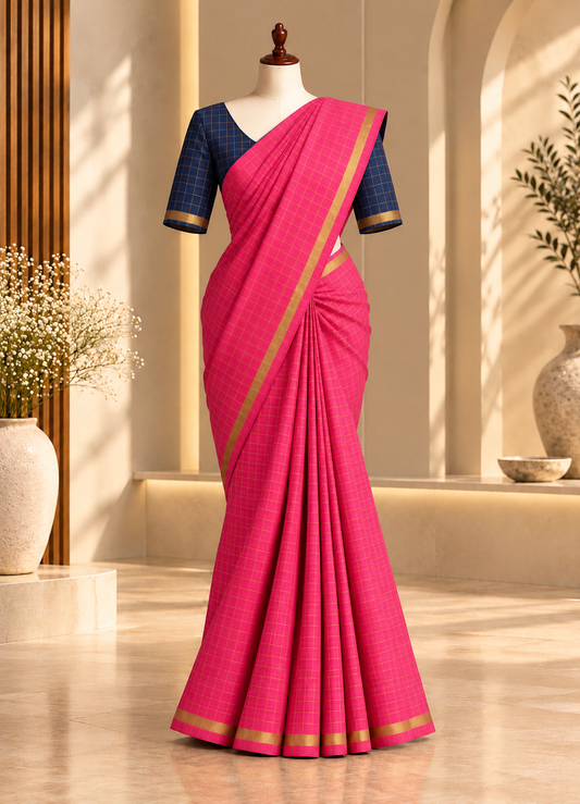 Golden Checked Pink Sungudi Saree Simple Border| TLL685