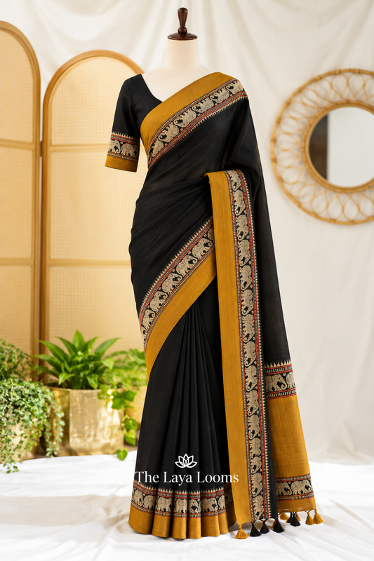 Narayanpet Cotton Saree Black | TLL462