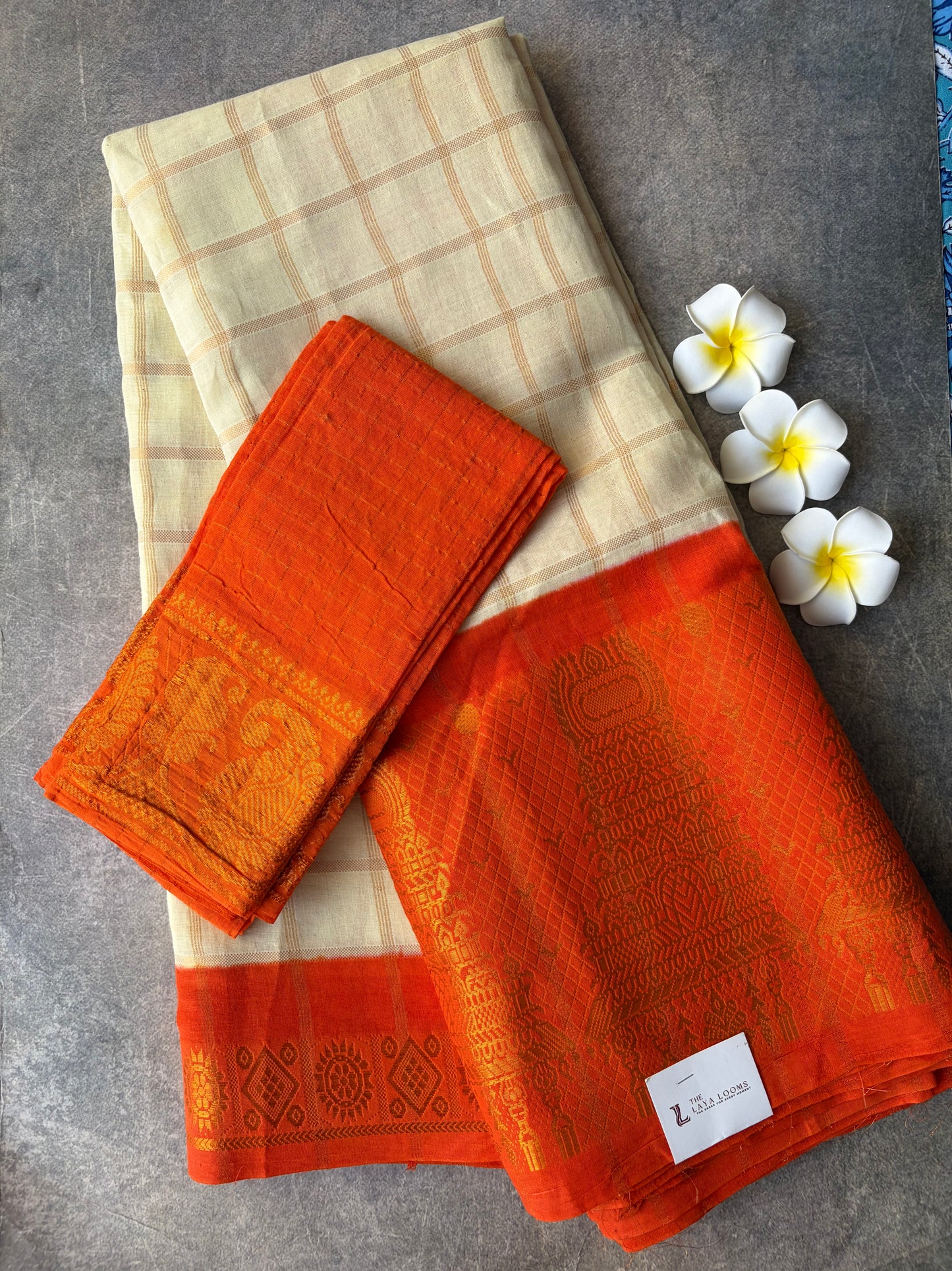 Temple Border Sungudi Saree | White Colour Orange Border | TLL195