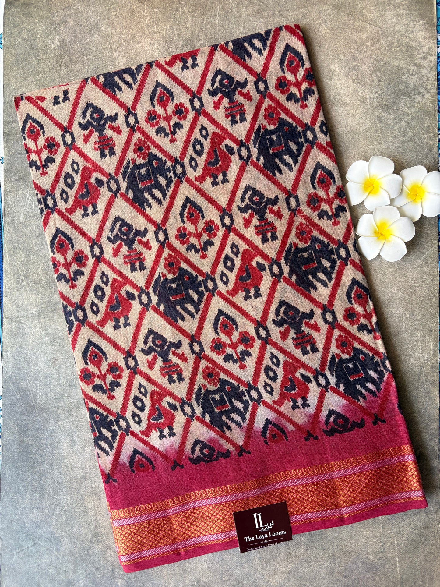 Pochampalli Cotton Saree Cream With Red Border | TLL599