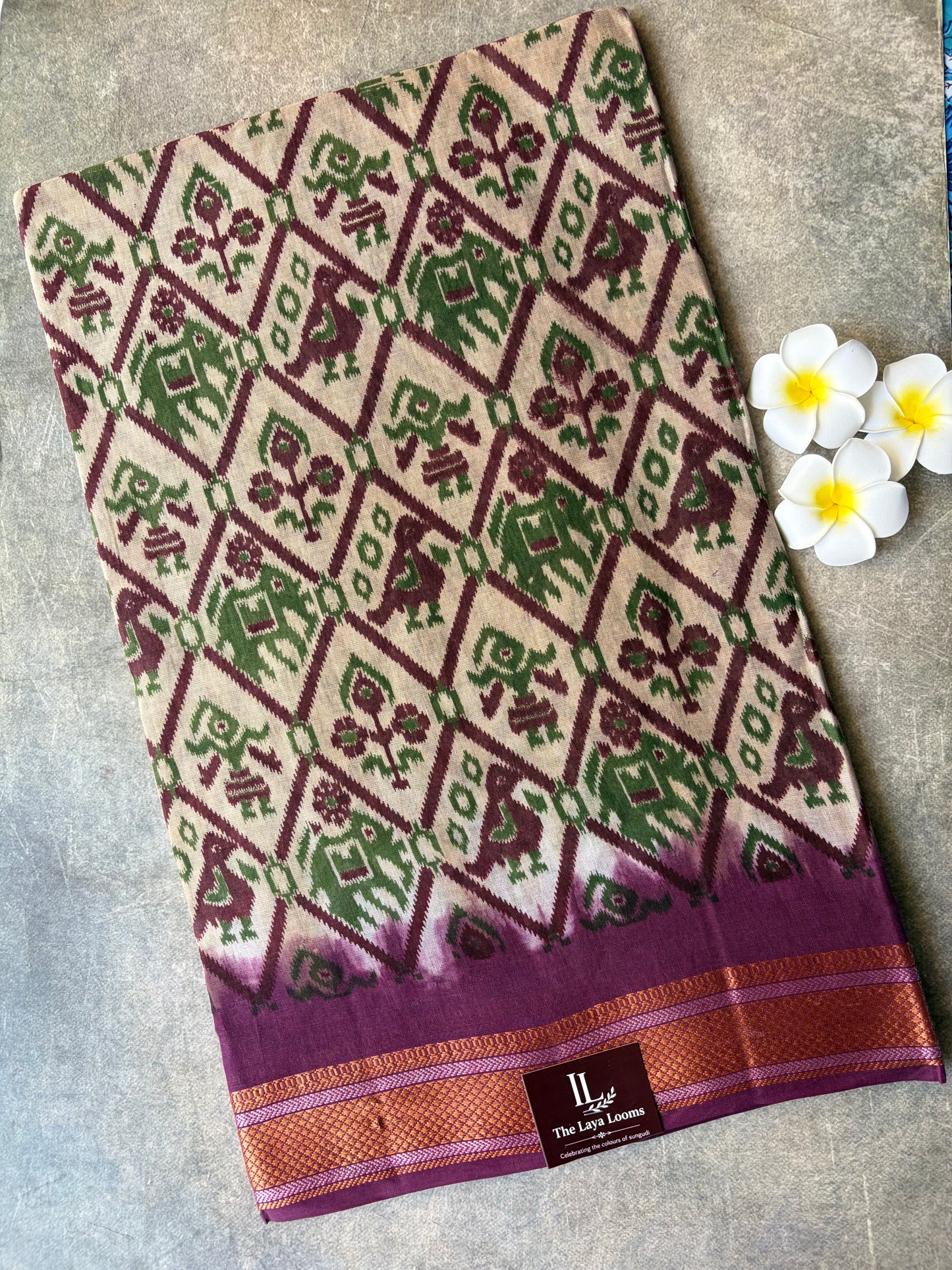 Pochampalli Cotton Saree Cream with Maroon Border | TLL598