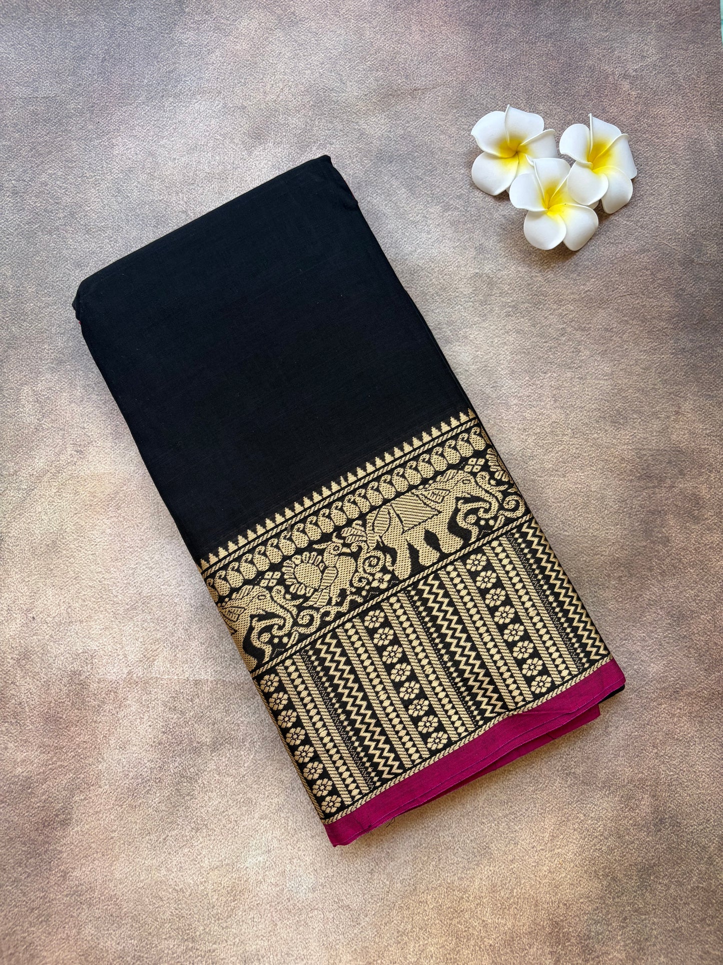 Black Narayanpet | cotton sarees pink border