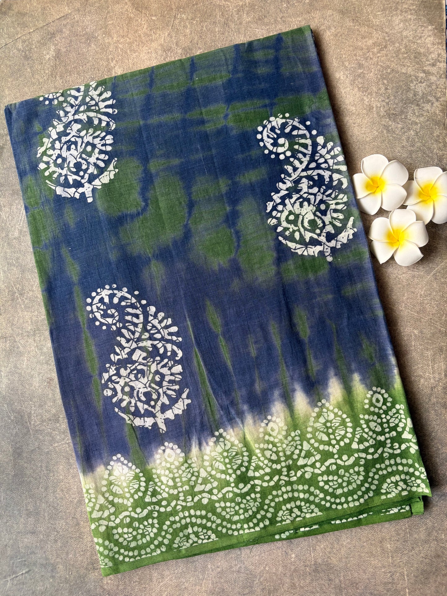 Green and Blue tie-dye Shibori Cotton Saree | TLL572
