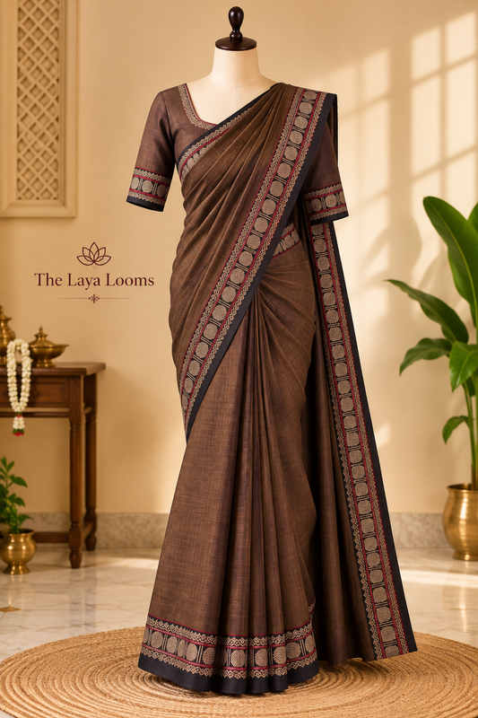 Narayanpet Cotton Saree Deep Brown | TLL443
