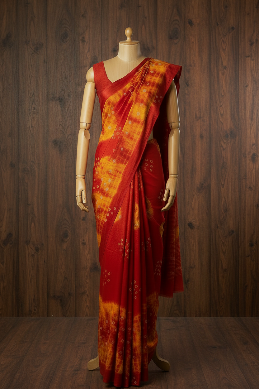 Bandhani Saree Cotton Red | Hand- knotted Sungudi saree| Red with yellow | TLL198
