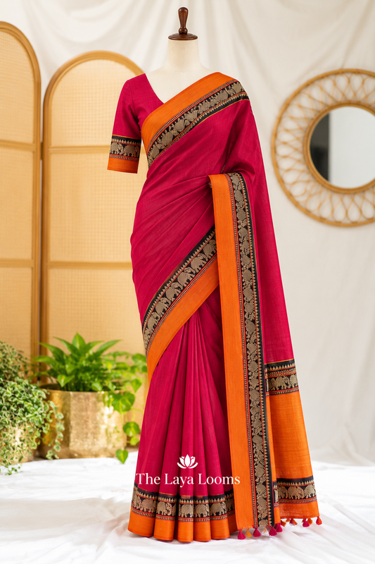 Narayanpet Cotton Saree Rani Pink | TLL461