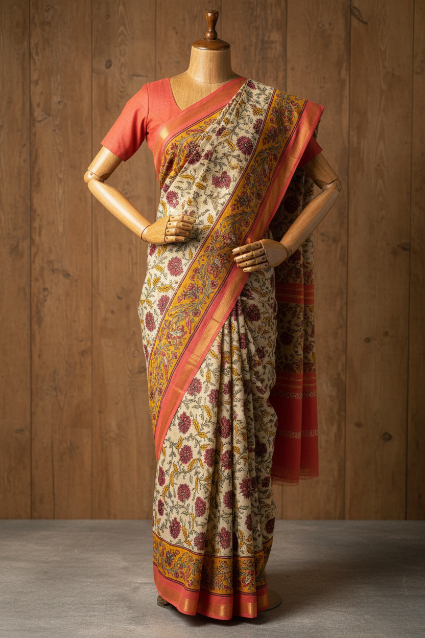 Daily Wear Soft Cotton Saree Cream Colour Undrer Budget | TLL223
