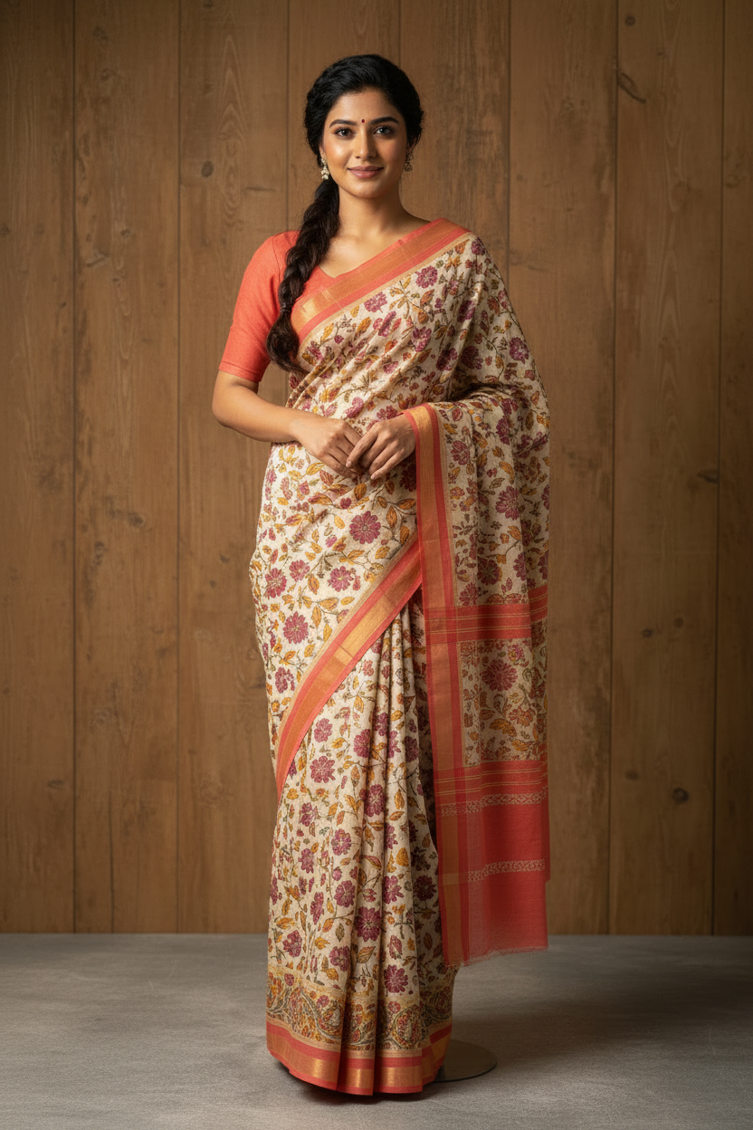 Daily Wear Soft Cotton Saree Cream Colour Undrer Budget | TLL223