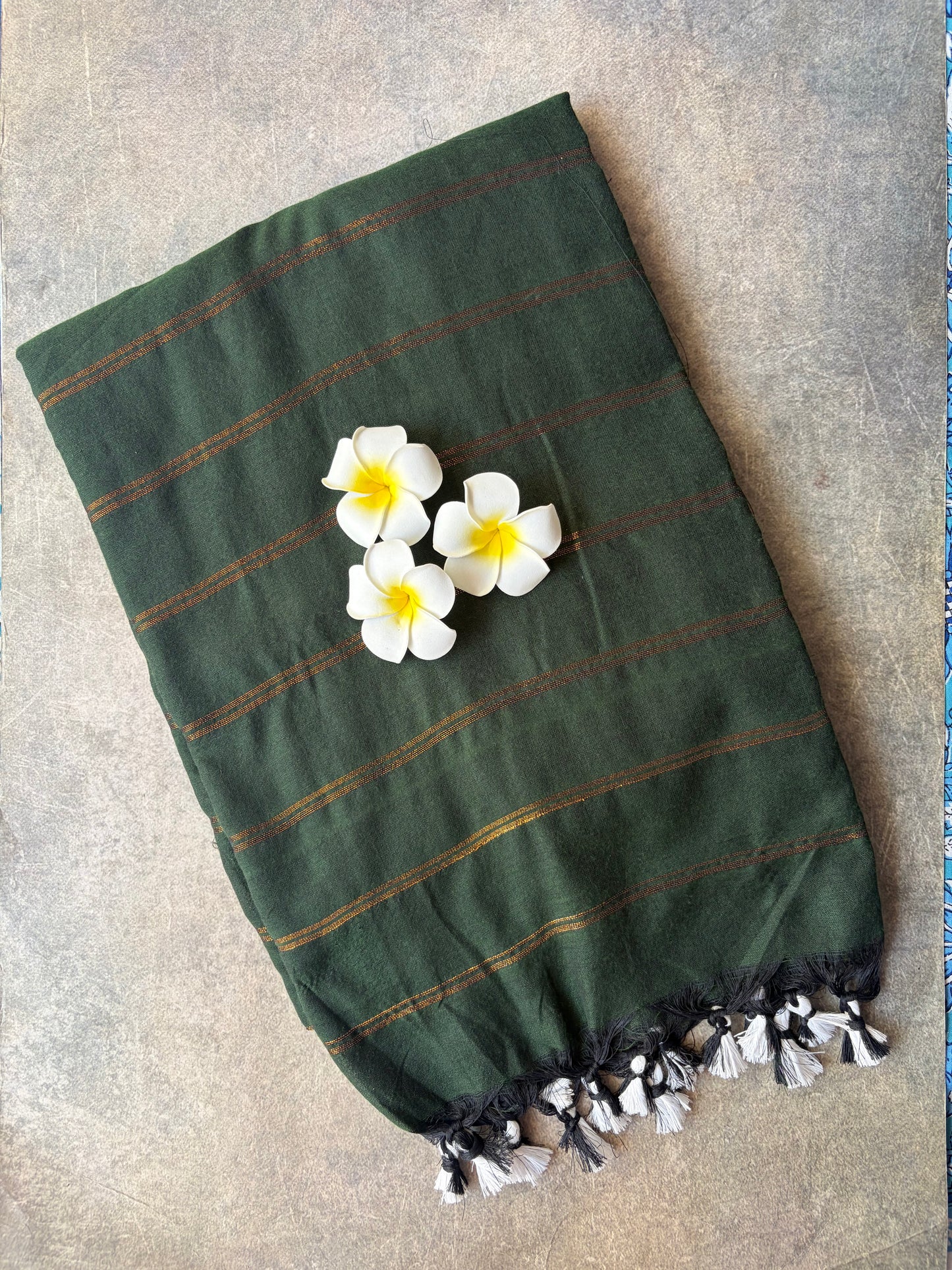 Dark Green Khadi Cotton Saree | TLL221