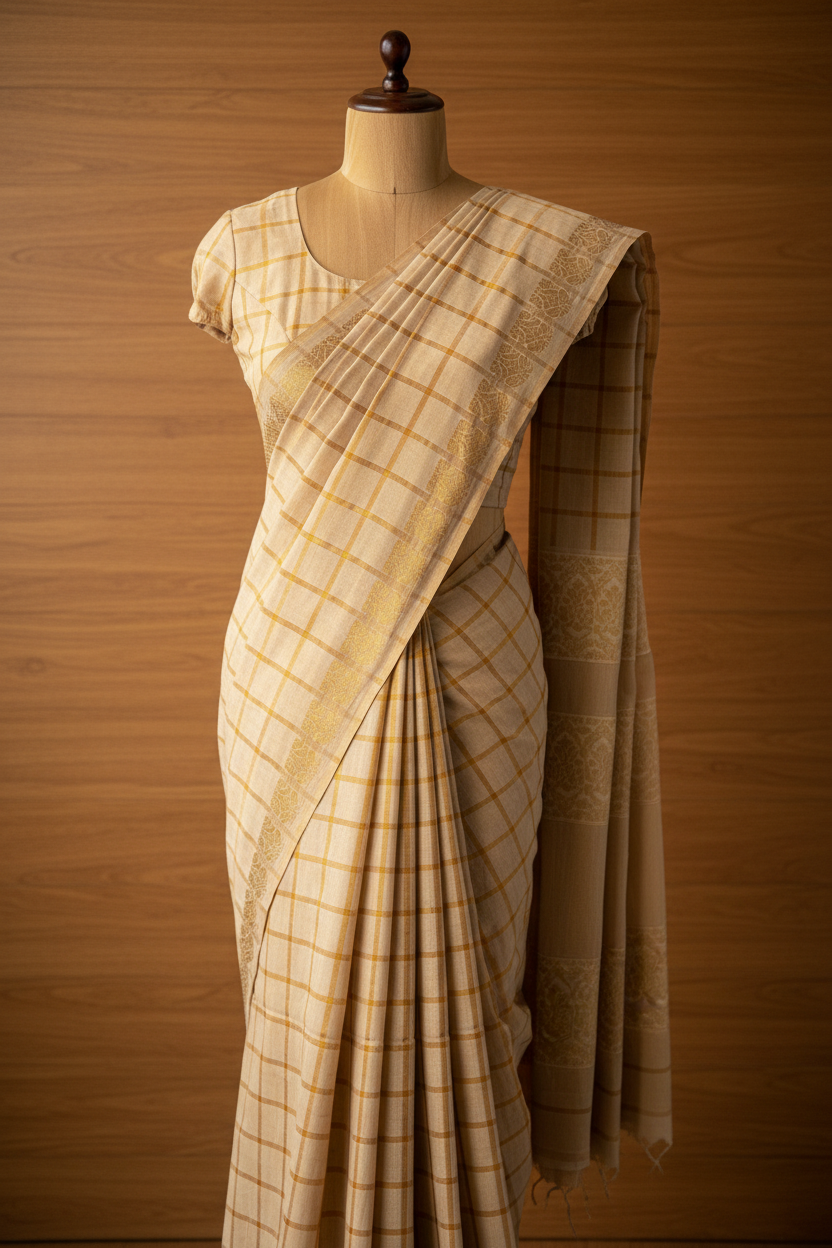 Kattam Sungudi Cotton Saree Cream White(Half White) | TLL175