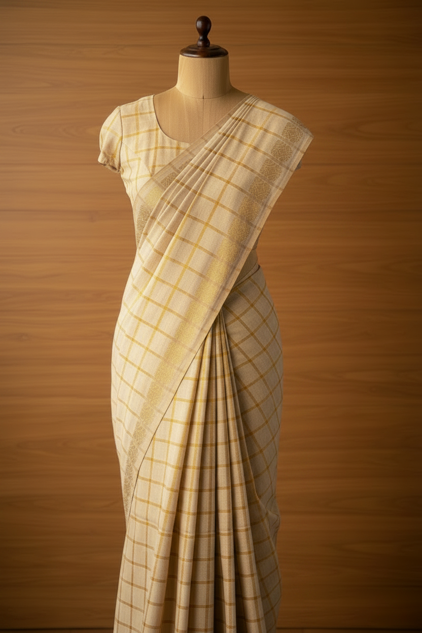 Kattam Sungudi Cotton Saree Cream White(Half White) | TLL175