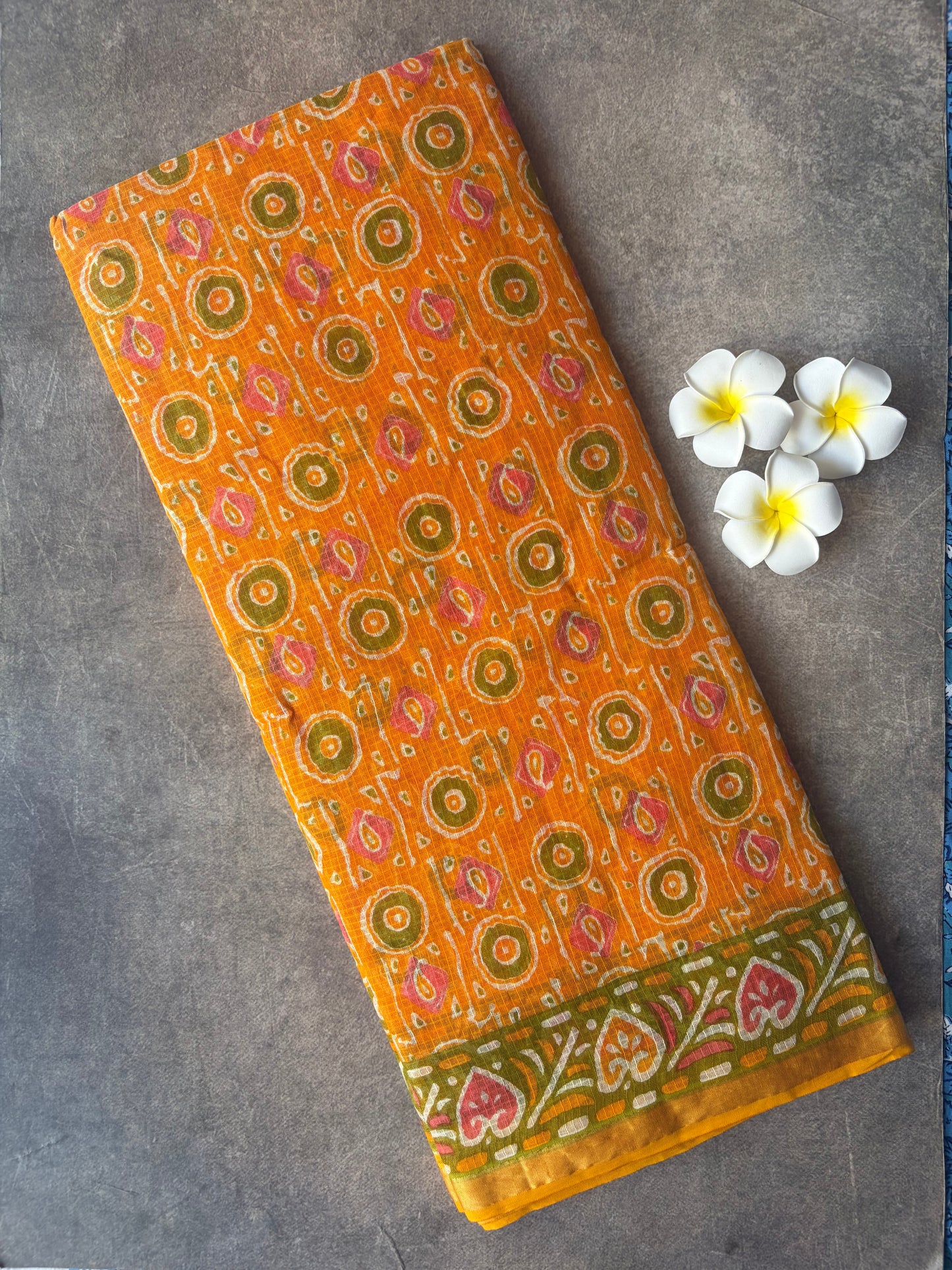 Orange Round Printed Kota Doria Cotton Saree | TLL568
