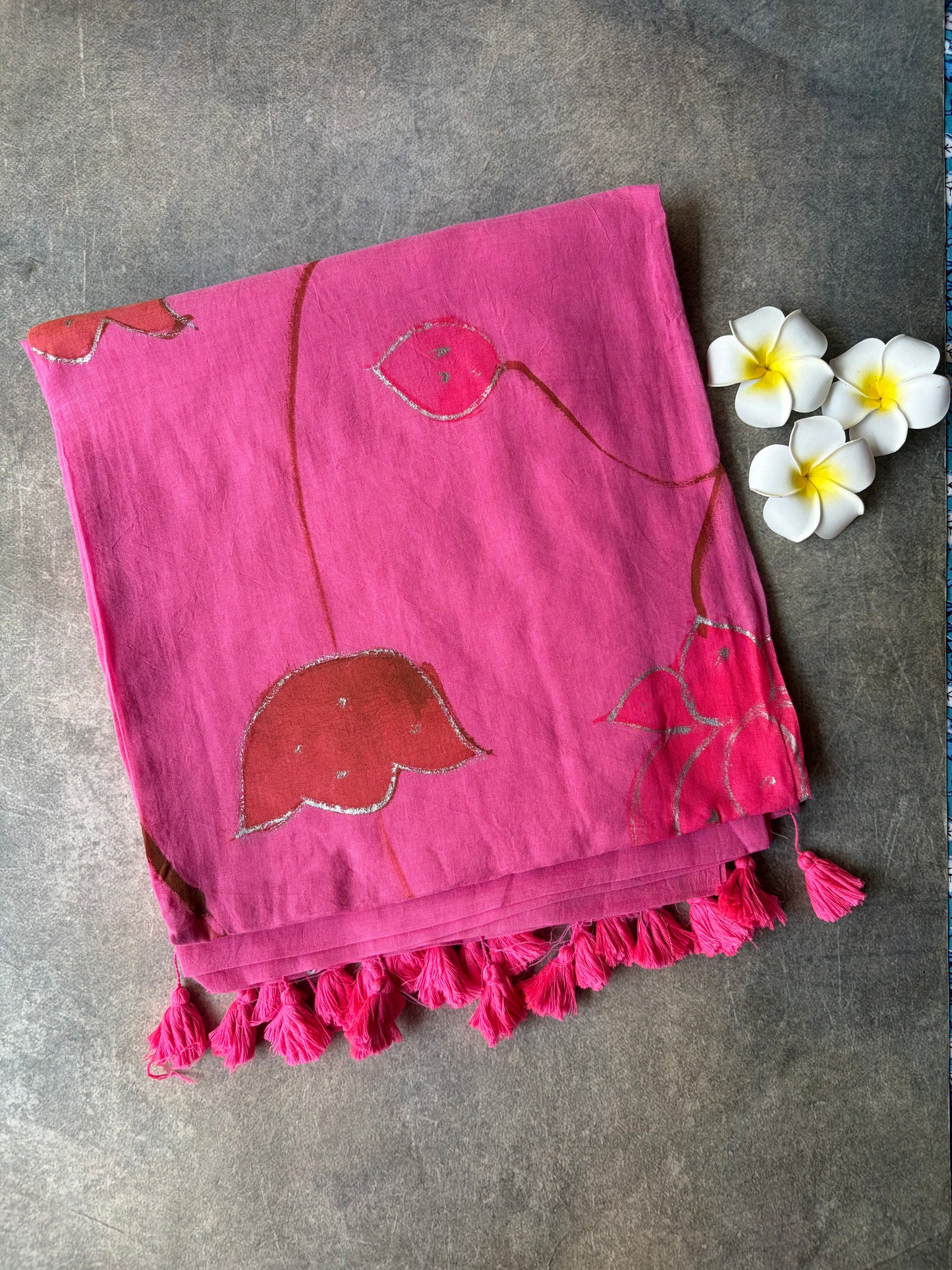 Hand Painted Mul Mul Cotton Saree Pink | TLL514