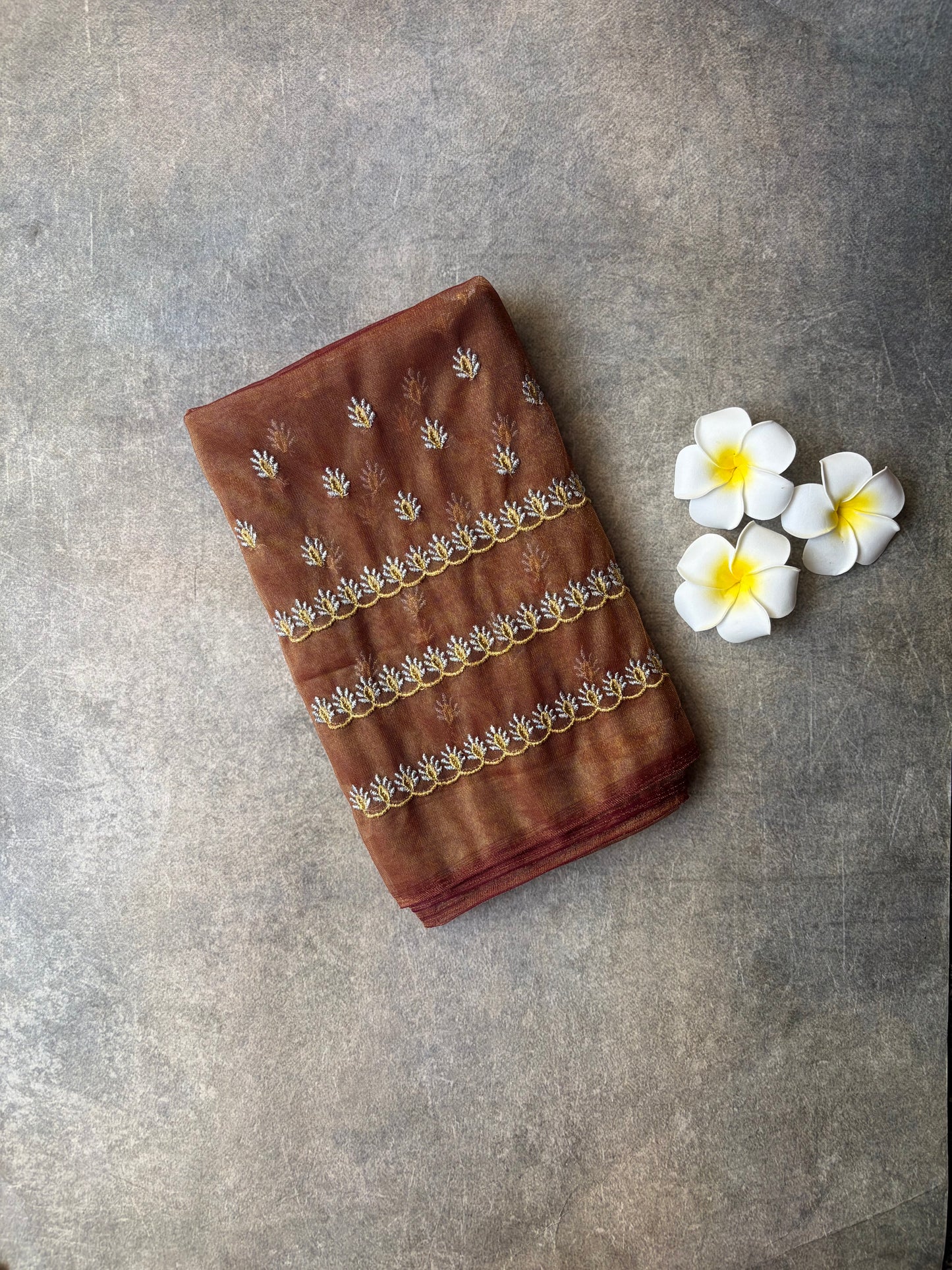 Embroidery Work Tissue Silk Blouse Piece Brown | TLL358