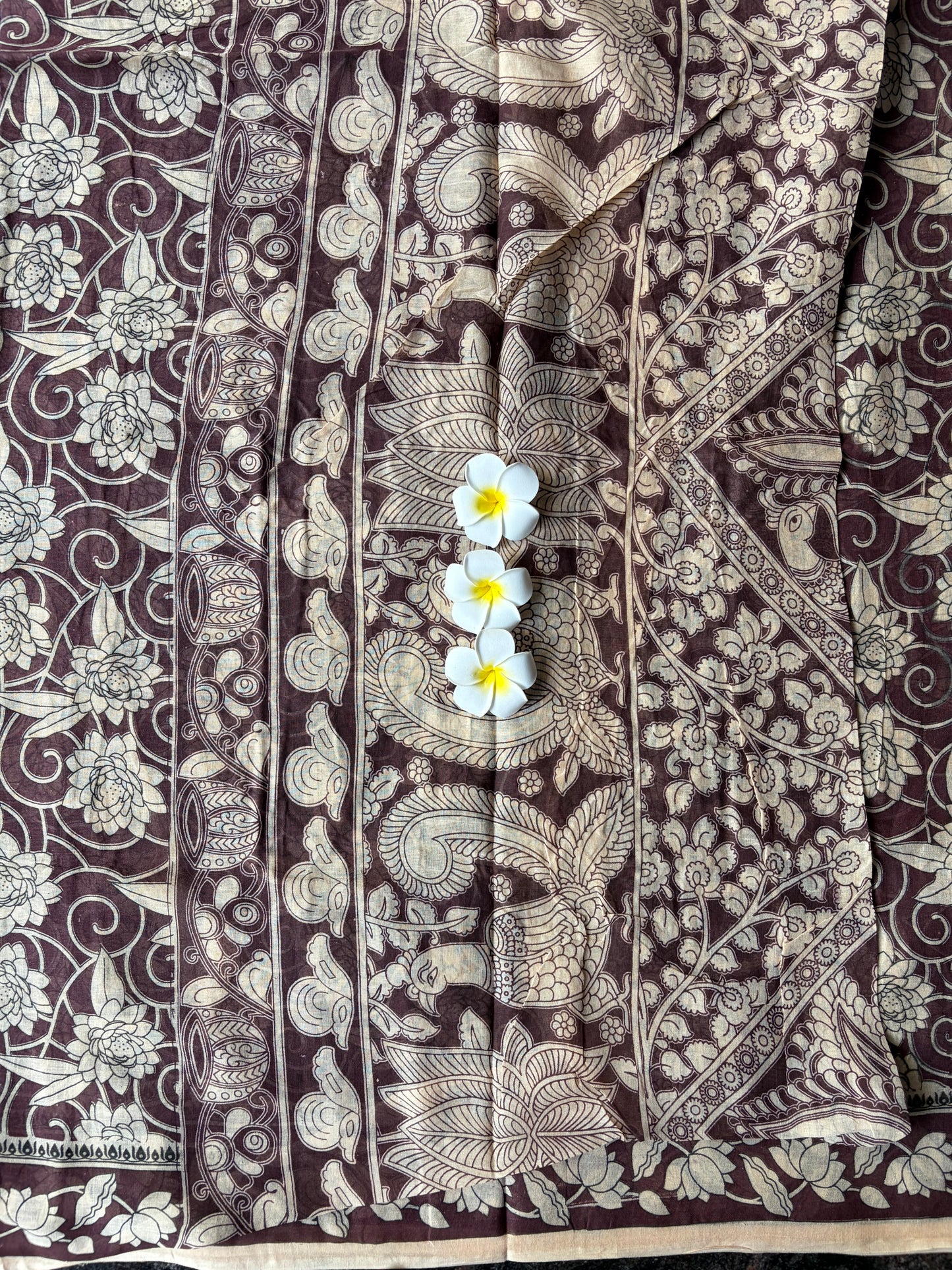 Kalamkari Mul Mul Cotton Saree Maroon | TLL613