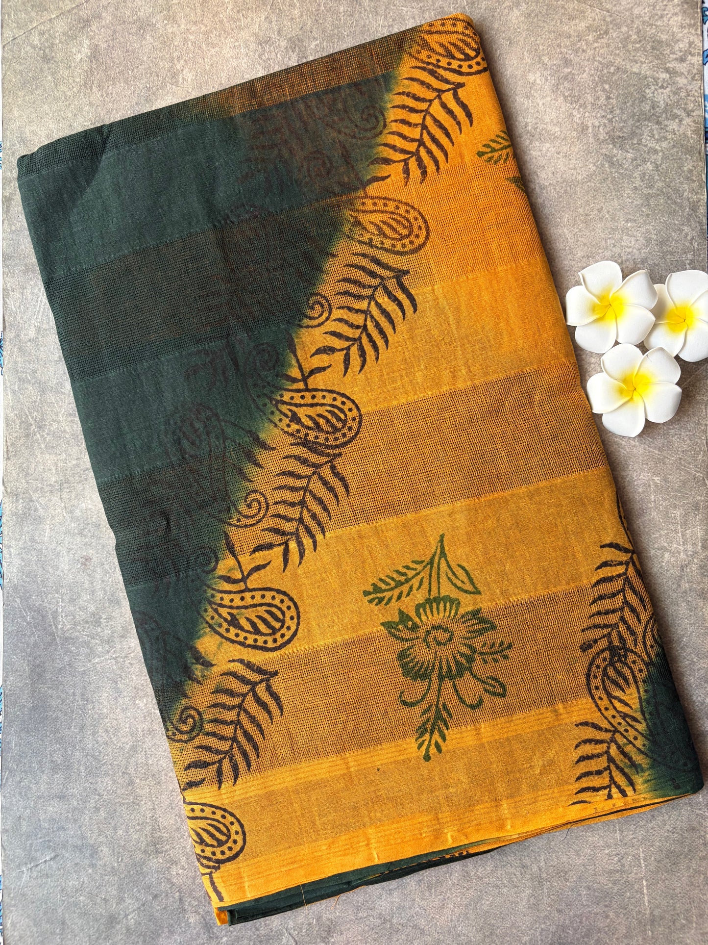 Green With Yellow Kota Cotton Saree | TLL587