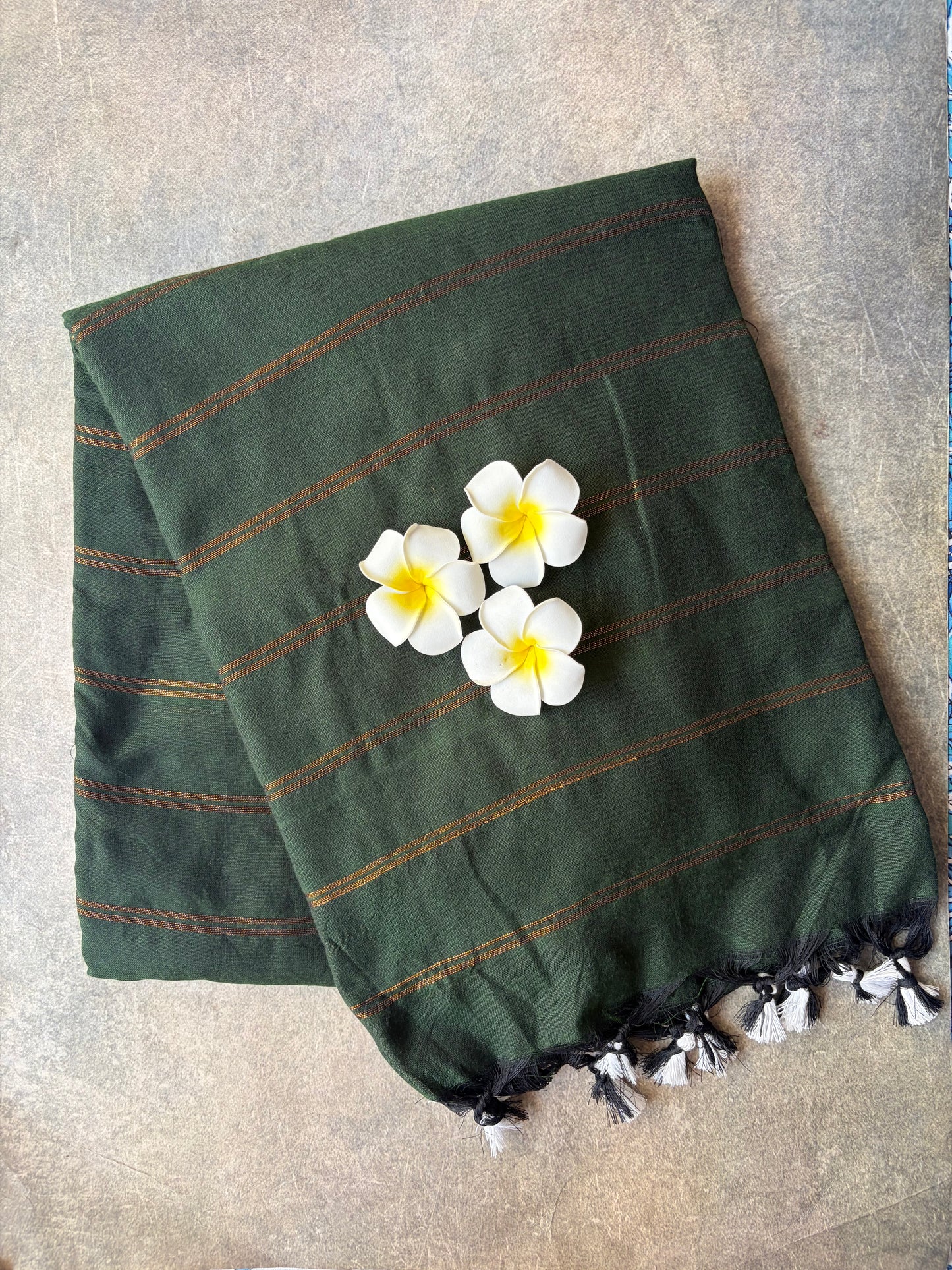 Dark Green Khadi Cotton Saree | TLL221