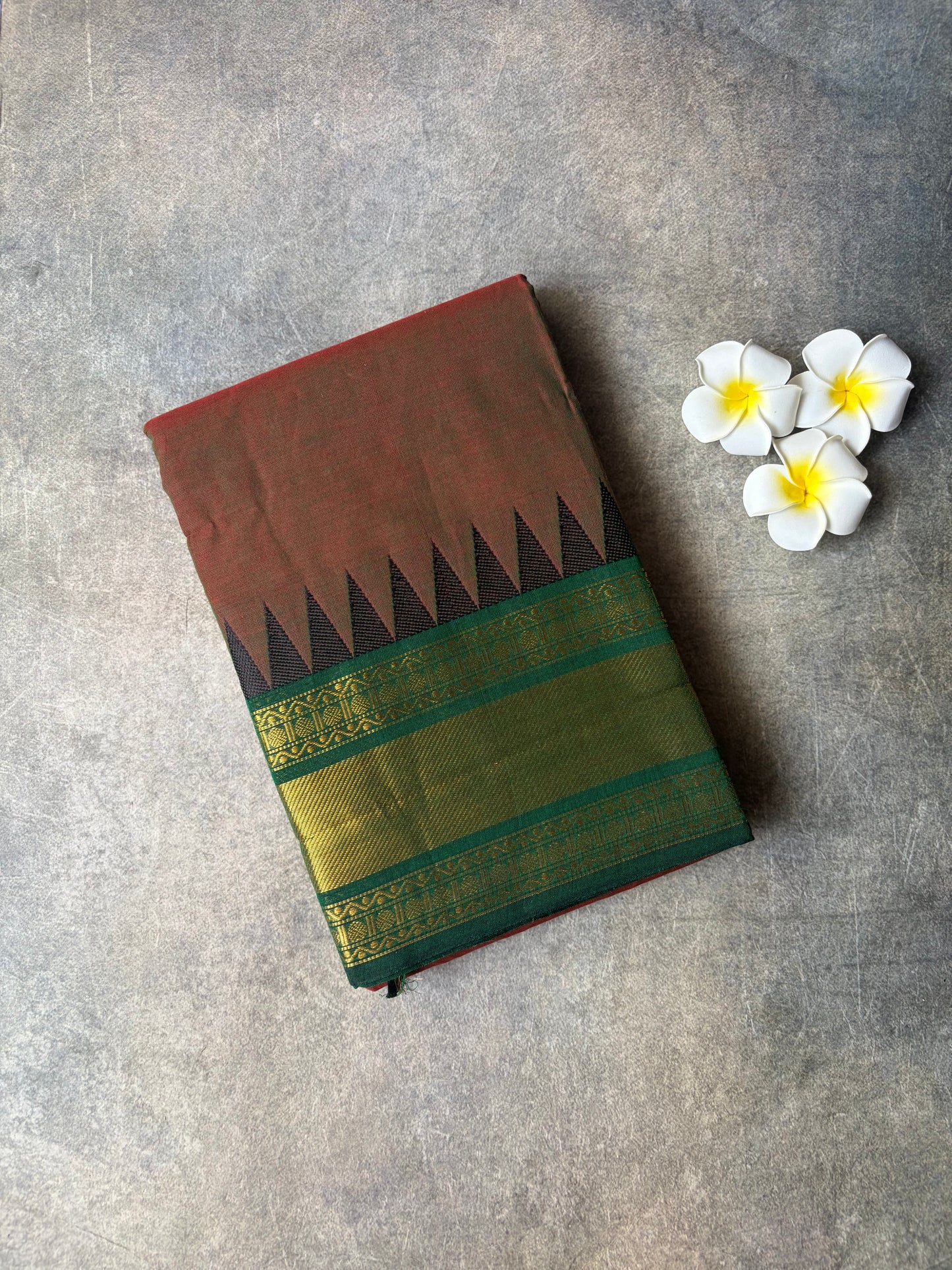 Kanchi Cotton Saree Reddish-Green | TLL344