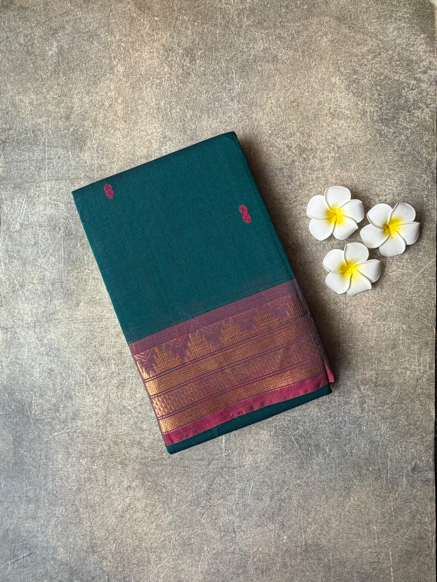 Kanchi Cotton Saree Teal Green | TLL706