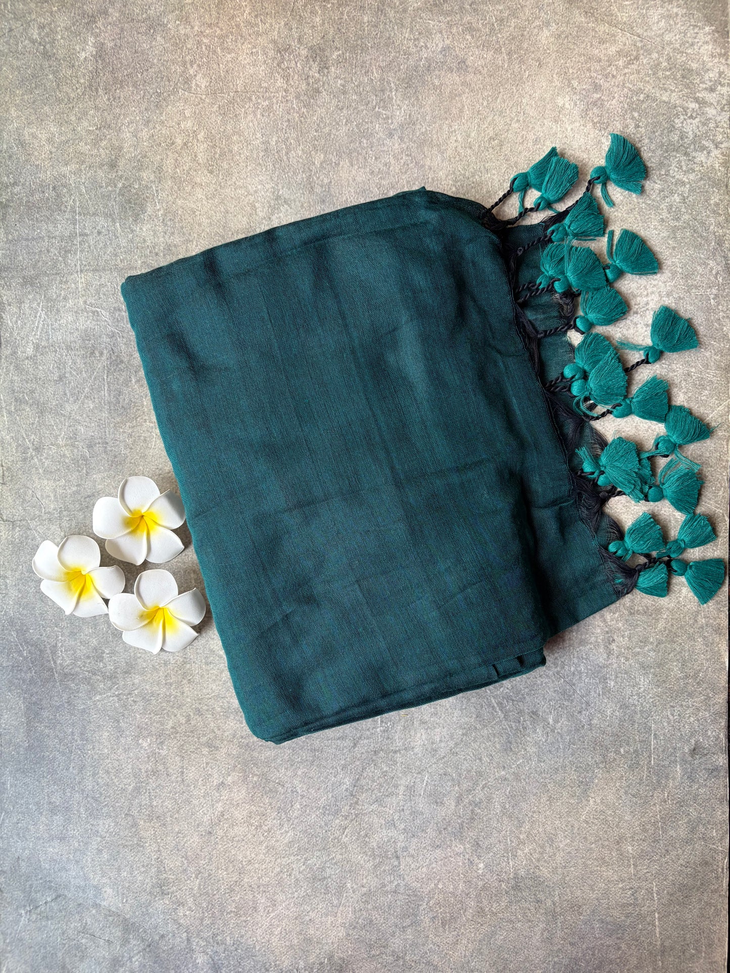 Khadi Cotton Saree Teal Green | TLL718