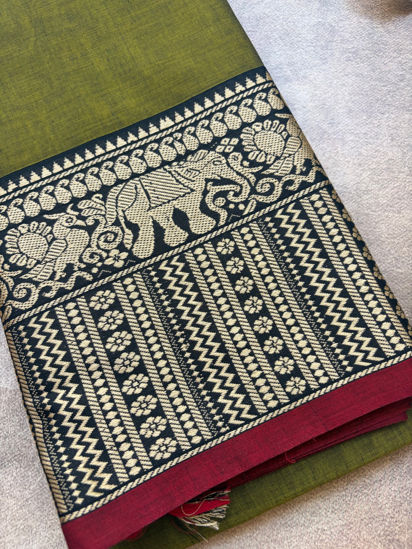 Narayanpet cotton sarees | mehandhi green maroon border