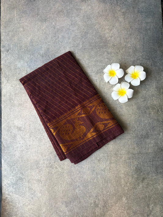Brown Golden Checked Sungudi Cotton Blouse Piece | TLL244