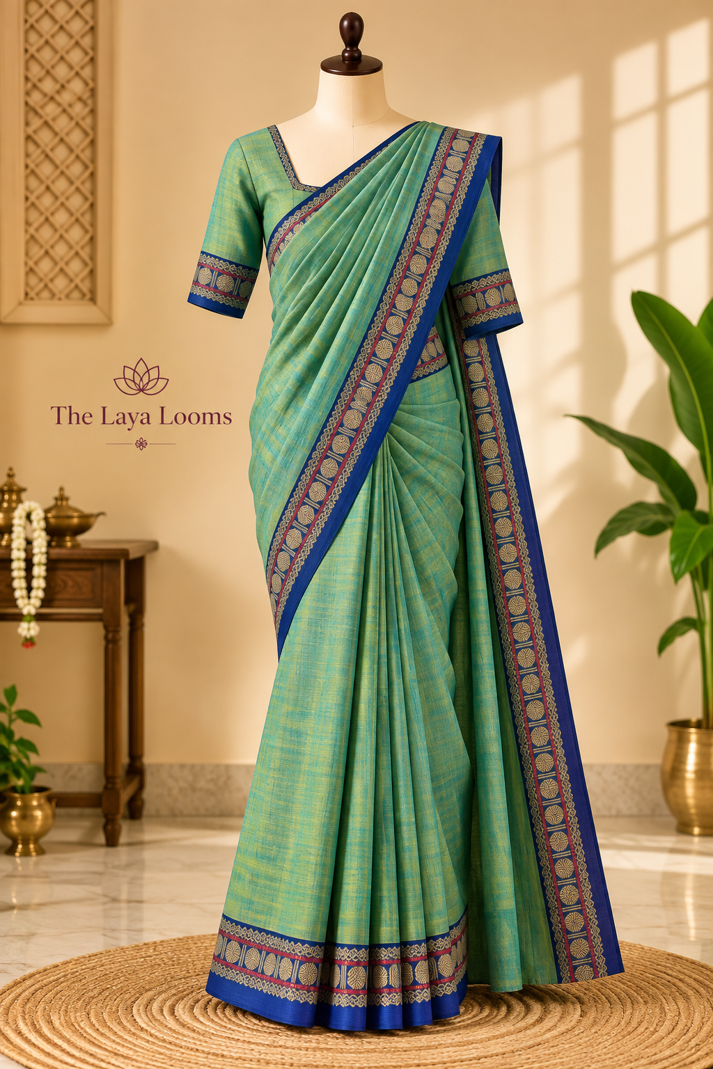 Narayanpet Cotton Saree light green | TLL446