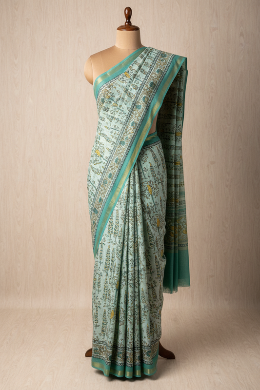 Daily Wear Soft Cotton Saree Mint Green Under Budget | TLL230