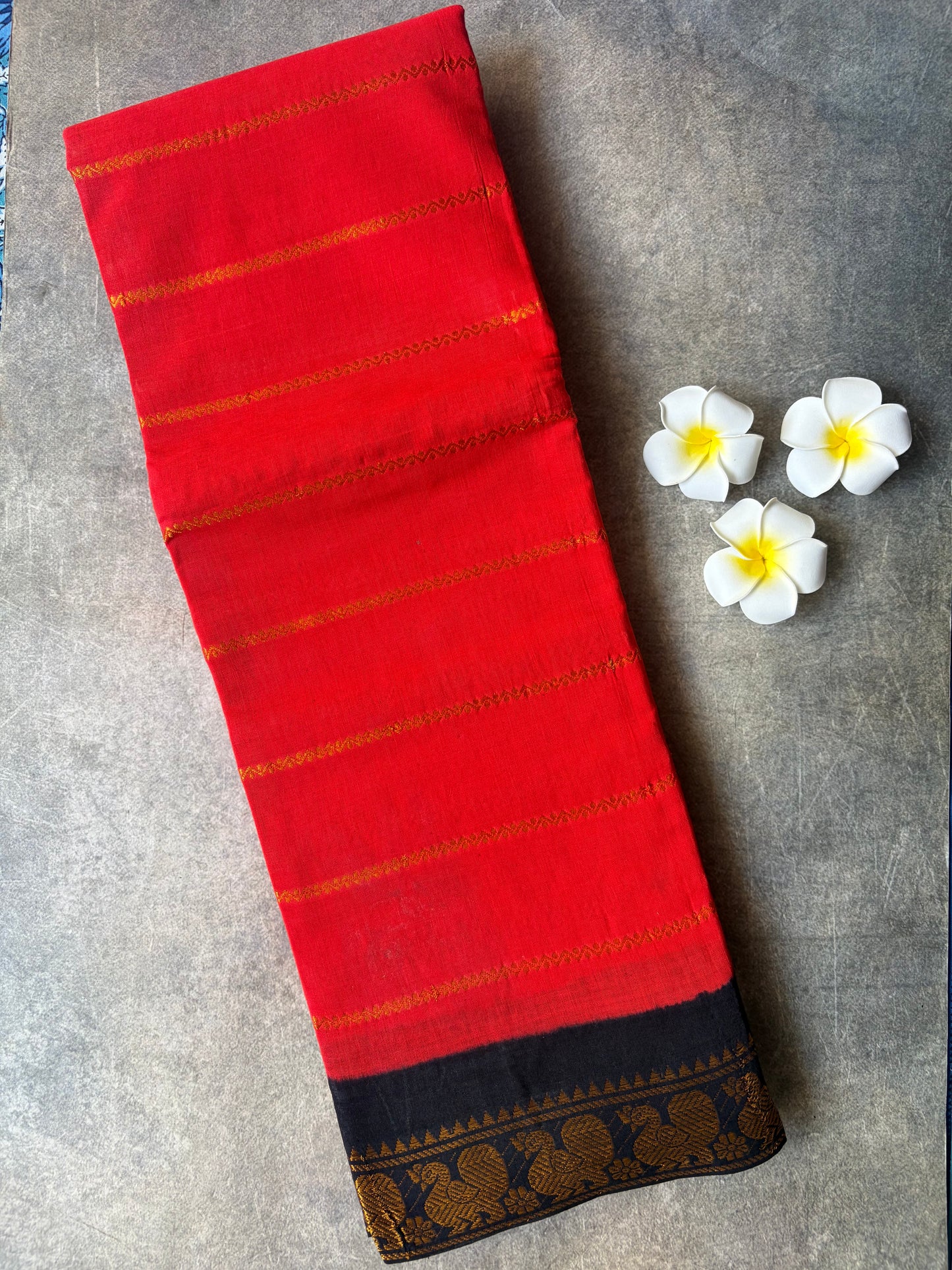Velthari Sungudi Cotton Saree orange-Red | TLL325