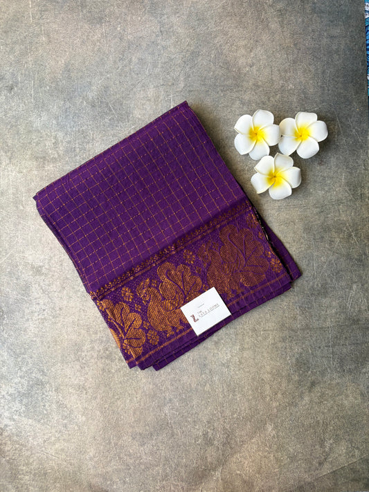 Purple Golden Checked Sungudi Cotton Blouse Piece | TLL237