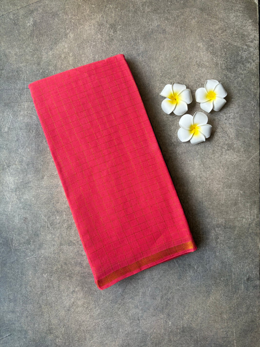 Golden Checked Pink Sungudi Saree Simple Border| TLL685