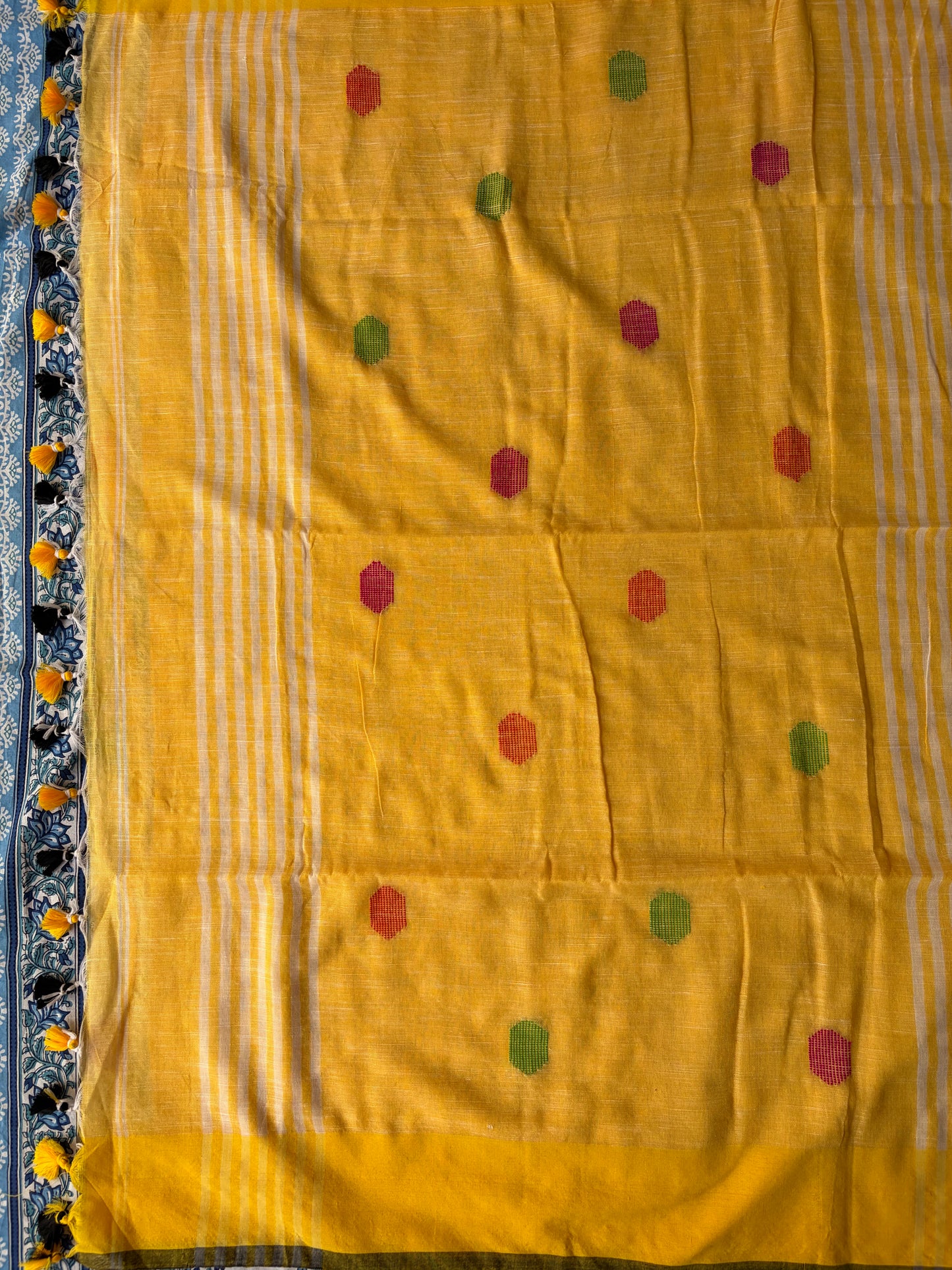 Yellow Ball Khadi Cotton Saree | TLL217