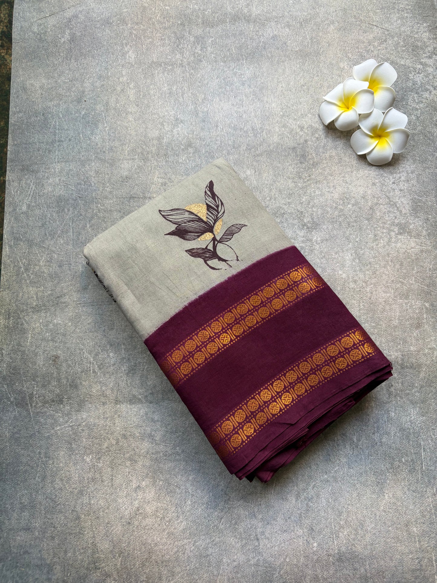 Soft Sungudi | Golden Moon Body with Grey