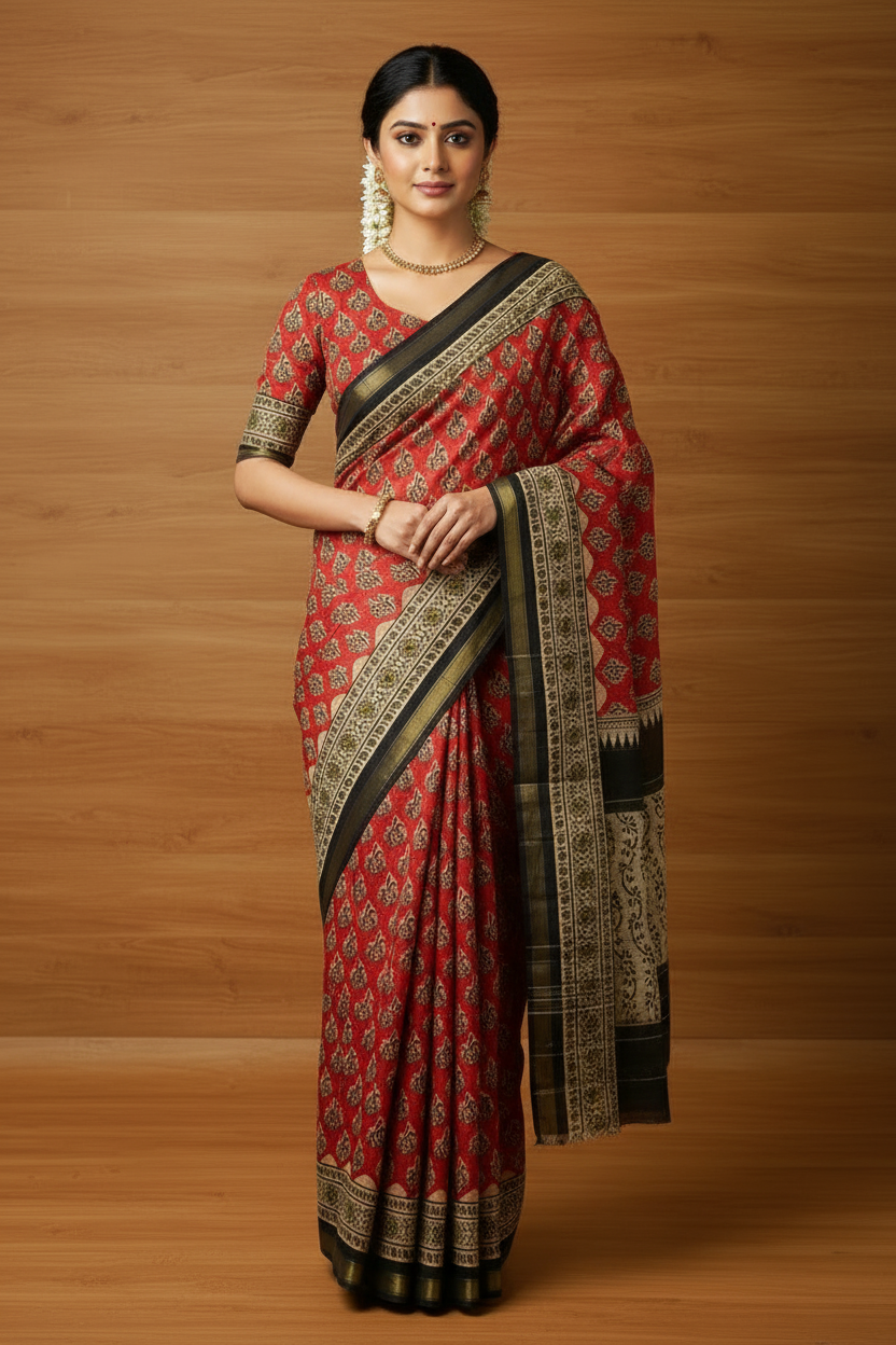 Daily Wear Soft Cotton Saree Red Under Budget | TLL226